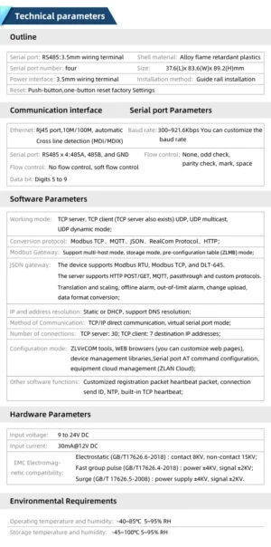 Serial Server RS485 Ethernet ZLAN5407M – Modbus TCP / IoT Gateway – imagine 2