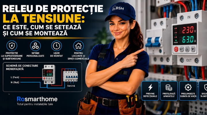 Releu de protecție la tensiune montat pe șină DIN în tabloul electric