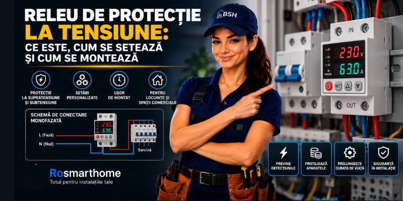 Releu de protecție la tensiune montat pe șină DIN în tabloul electric